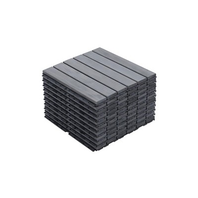 Dolonm Eco-Friendly Grey Striped Hardwood Deck Tiles Interlocking Set 10 PCS DIY Waterproof Flooring for Garage, Patio, Gym