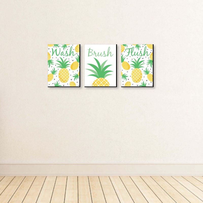 Big Dot of Happiness Tropical Pineapple - Kids Bathroom Rules Wall Art - 7.5 x 10 inches - Set of 3 Signs - Wash, Brush, Flush, 3 of 8