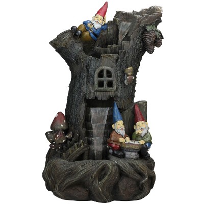 Northlight 28" Gnome Home Tree Stump 3-Tier Outdoor Patio Garden Water Fountain - Brown