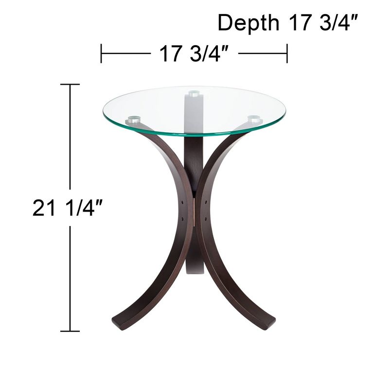 Studio 55D Niles Modern Wood Round Accent Table 17 3/4" Wide Dark Brown Clear Tempered Glass Tabletop for Living Room Bedroom Bedside Entryway Office, 4 of 10