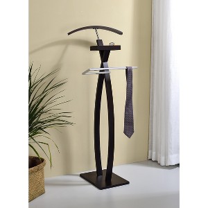 Kings Brand Furniture - Curved Suit Rack Valet Stand, Clothes Rack, Clothing Organizer, Jacket Hanger, Chrome/Walnut - 1 of 4