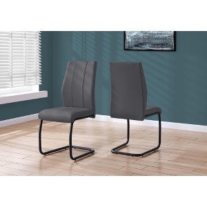 Monarch Specialties Dining Chair Set Of 2 Side Upholstered Kitchen Dining Room Pu Leather Look Metal Grey Black Contemporary Modern - 1 of 4