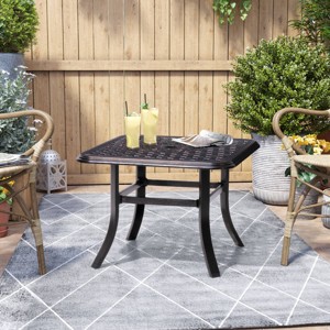 24 square patio table with umbrella hole PHI VILLA 37" Metal Steel Slat Dining Backyard Bistro Table Outdoor Furniture Garden Table, 1.57 Hole, Black : Patio, Lawn & Garden inch black square metal outdoor bistro table with umbrella hole is the perfect addition to any outdoor space Outdoor Square Patio Dining Bistro