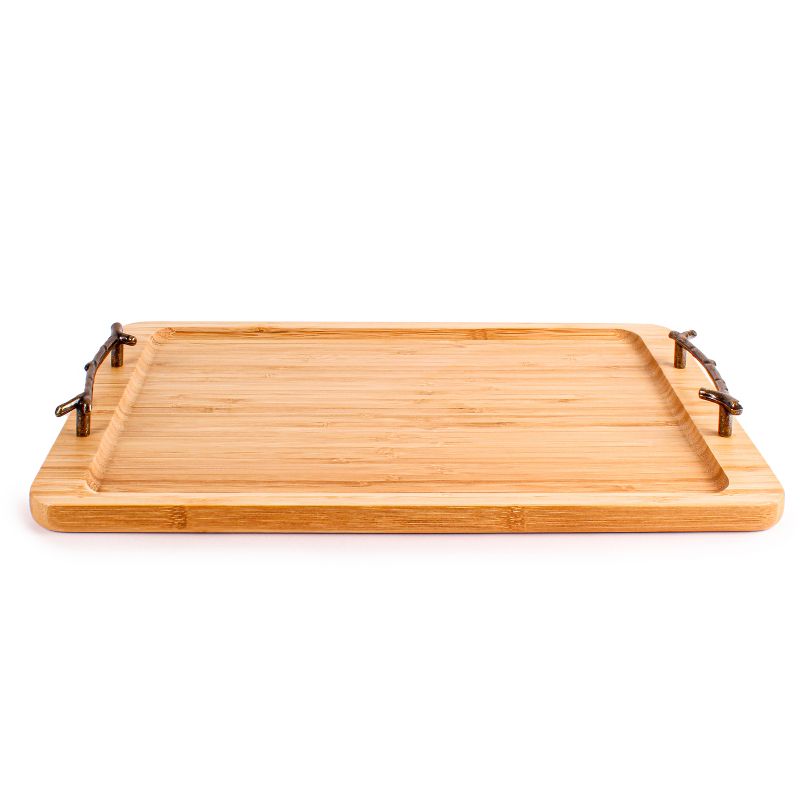 BergHOFF Bamboo Tray with wrought Iron Handles, 15.5", 1 of 6