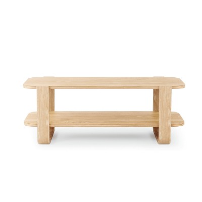 Natural Walnut Wood Rectangular Cocktail Table with Bentwood Legs