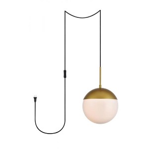 Elegant Lighting Eclipse 1 Light Brass plug in pendant With Frosted White Glass - 1 of 4
