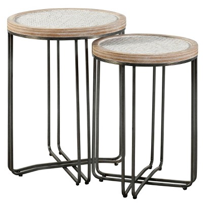 Set of 2 Ryder Round Nested Side Tables Tan/Black - Stylecraft