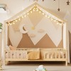 KWPZQEB Canopy Bed for Kids, Montessori Floor Bed Frame with High Guardrails and Roof, Wood Toddler Bed Frame for Girls & Boys - 2 of 4