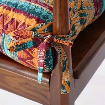 Southwest Teal Cotton and Polyester Chair Cushion with Ties