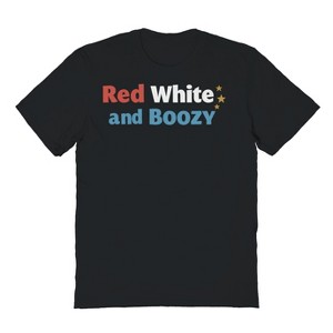 Rerun Island Men's Red White And Boozy Golden Star Americana 4Th Of July Short Sleeve Graphic Cotton T-Shirt - Black M - 1 of 4