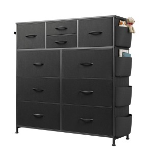 10-Drawer Fabric Dresser, Sturdy Metal Frame Organizer Unit with Side Pockets and Hooks for Bedroom, Living Room, Hallway, Black - 1 of 4