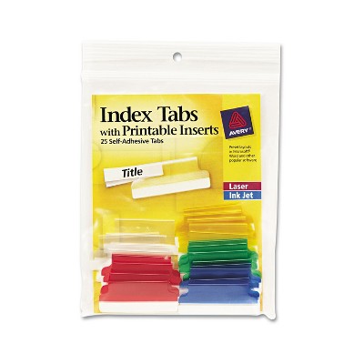 Avery Insertable Index Tabs with Printable Inserts 1 1/2 Assorted White 25/Pack 16228