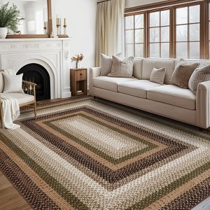 Washable Area Rugs Braided Print Accent Rug with Non-Slip Backing - 1 of 4