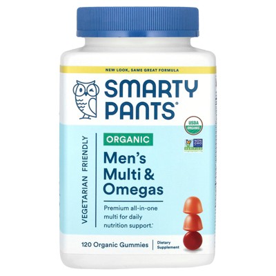 SmartyPants Organic, Men's Multi & Omegas Gummies, Raspberry, Orange, and Cherry, 120 Organic Gummies