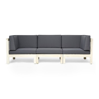 GDFStudio Keith Outdoor Acacia Wood 3 Seater Sofa with Cushions