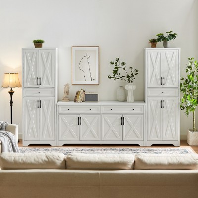 108.7 in TV Wall Cabinet System with Sideboards and Bridge Shelf, Modern Entertainment Center with Display Storage-Cuddlewood