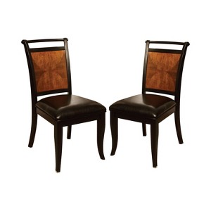 Set of 2 Cranston Top Back Bar Padded Leatherette Side Chair Acacia/Black - Sun & Pine, Black Gray