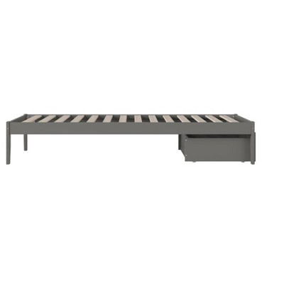 Grey Twin XL Wood Platform Bed with Storage Drawer and USB Charger