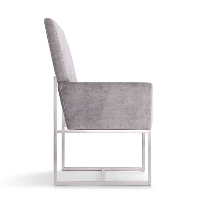 Luxurious Gray Velvet Upholstered High-Back Armchair with Metal Frame
