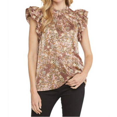 Women's Floral & Leopard Ruffle Top - entro
