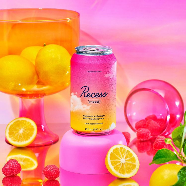 Recess Mood Raspberry Lemon Sparkling Water with Magnesium L Threonate - 12 fl oz Can, 2 of 4