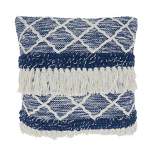 18"x18" Poly-Filled Moroccan Design Square Throw Pillow with Fringe Navy - Saro Lifestyle