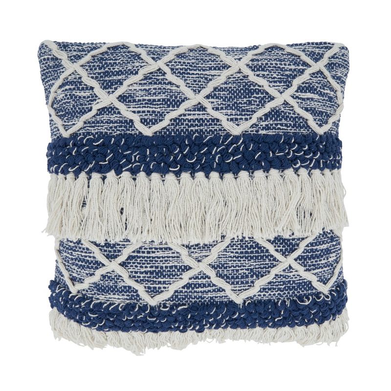 18&#34;x18&#34; Poly-Filled Moroccan Design Square Throw Pillow with Fringe Navy - Saro Lifestyle, 1 of 6