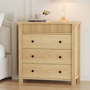 Fluted 3 Drawer Dresser, 3 Chest of Drawers Nightstand with Fluted Design, 32" Tall Wooden Dresser Closet for Bedroom Living Room Nursery - 1 of 4