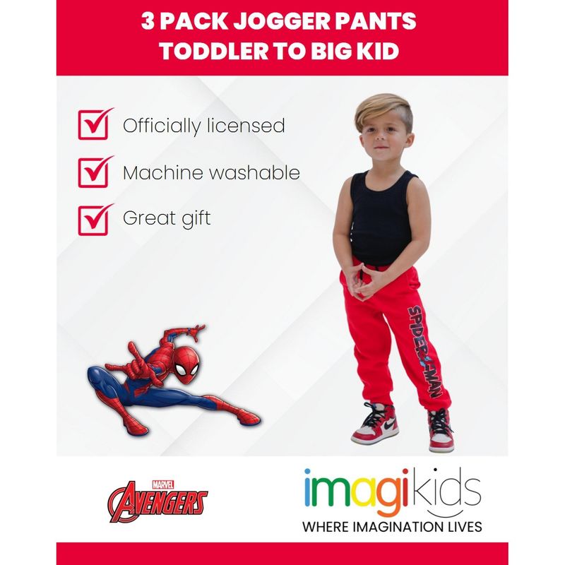 Marvel Avengers Spider-Man Venom Iron Man Thor Fleece 3 Pack Jogger Pants Toddler to Big Kid, 3 of 10