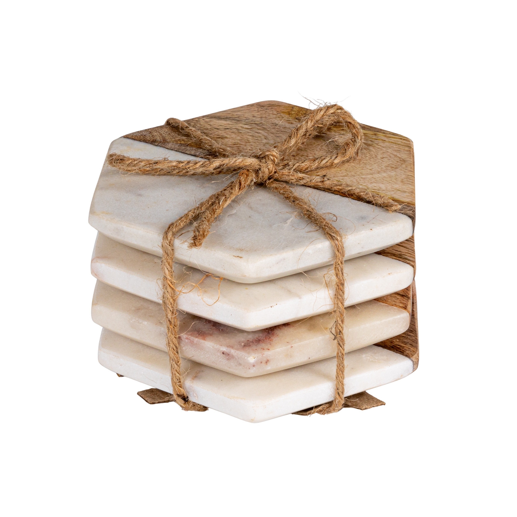 Storied Home Marble & Mango Wood Hexagon Coasters (Set of 4 Pieces)
