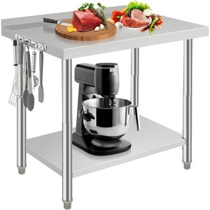 36"x24" Stainless Steel Prep Table, Stainless Steel Workbench, 662 lbs Load Capacity, 3-Stage Adjustable Shelf, with Hook, Arc Corner Edge - 1 of 4