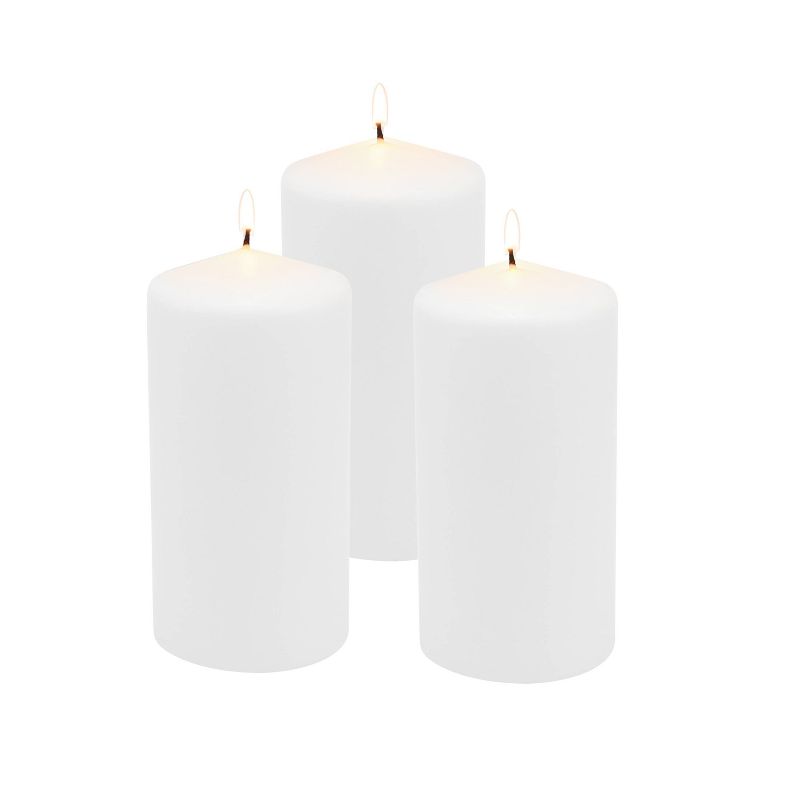 Stonebriar 3pk Tall 3&#39;&#39; x 6&#39;&#39; 65 Hour Long Burning Unscented White Wax Pillar Candle, 2 of 8
