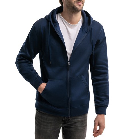 Mio Marino Premium Zip-Up Hoodie for Men with Smooth Silky Matte Finish &  Cozy Fleece Inner Lining - Men's Sweater with Hood - Navy Blue, Size: Large