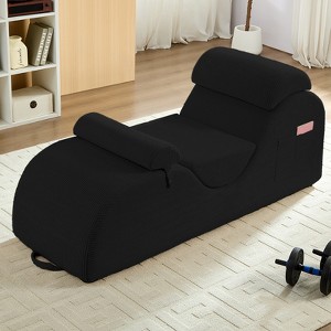 Mjkone Corduroy Yoga Chaise Lounge Chair,Curved Yoga Lounger Sofa with Movable Headrest/Waist Cushion/Footrest,Non-Slip Bottom - 1 of 4