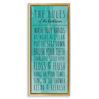 Stupell Industries Bathroom Rules on Turquoise Black Framed Floater Canvas Wall Art