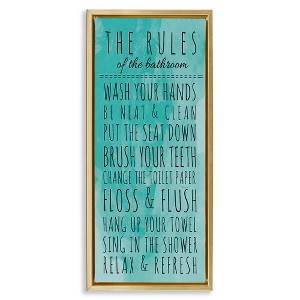 Stupell Industries Bathroom Rules on Turquoise Black Framed Floater Canvas Wall Art - 1 of 4