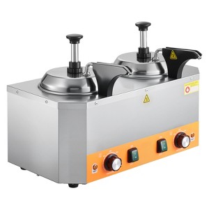 VEVOR Electric Cheese Dispenser with Pumps, 2.4x2 L Commercial Hot Fudge Warmer, Stainless Steel Heated Double Pumps Dispenser, 86-230℉ Temp, Silver - 1 of 4