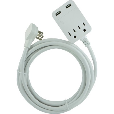 General Electric 12' 2.4A 2 USB 2 Outlets Surge Extension Cord White