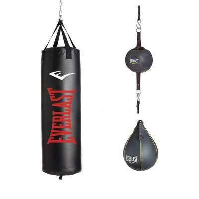 Everlast Home Gym Equipment 3 Piece Set 100 Pound Heavy Bag, Speed Bag and Double End Bag, Black