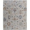 Ivory Blue and Gold Floral Power Loom Worn Faded Area Rug With Fringe - 4 of 4