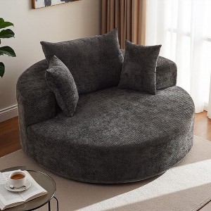 55" Chenille Swivel Sleeper Chair with Backrest Pillow, No Assembly - 1 of 4