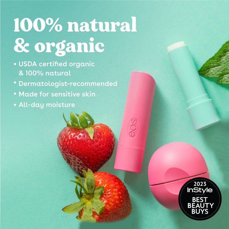 eos 100% Natural &#38; Organic Lip Balm - Sweet Mint, Strawberry Sorbet &#38; Vanilla Bean - 0.14oz/3pk, 4 of 8