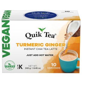 Quik Tea Vegan Turmeric Ginger Instant Chai Tea Latte - 10 Count Single Box - Convenient, Easy Ayurvedic Dairy Free Alternative - 1 of 4