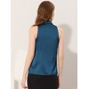 INSPIRE CHIC Women's Elegant Satin Sleeveless Bow Tie Mock Neck Solid Work Blouse - 4 of 4