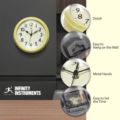 9.5" Yellow Plastic Retro Wall Clock with Black Metal Hands