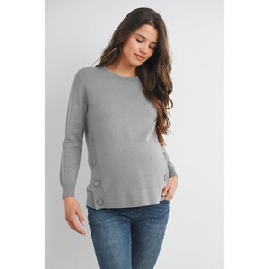 Hello Miz Women's Knit Crew Neck Side Button Maternity Nursing Sweater Top - 1 of 4