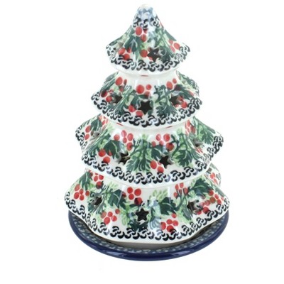 Blue Rose Polish Pottery 512 Ceramika Artystyczna Small Christmas Tree Luminary