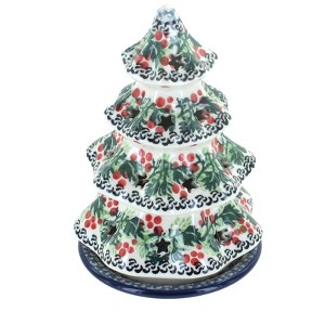 Blue Rose Polish Pottery 512 Ceramika Artystyczna Small Christmas Tree Luminary - 1 of 2