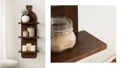 Natural Brown 3-Tier Mango Wood Floating Kitchen Wall Shelf