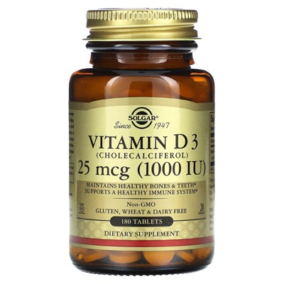 Solgar Vitamin D3, 25 mcg (1,000 IU), 180 Tablets